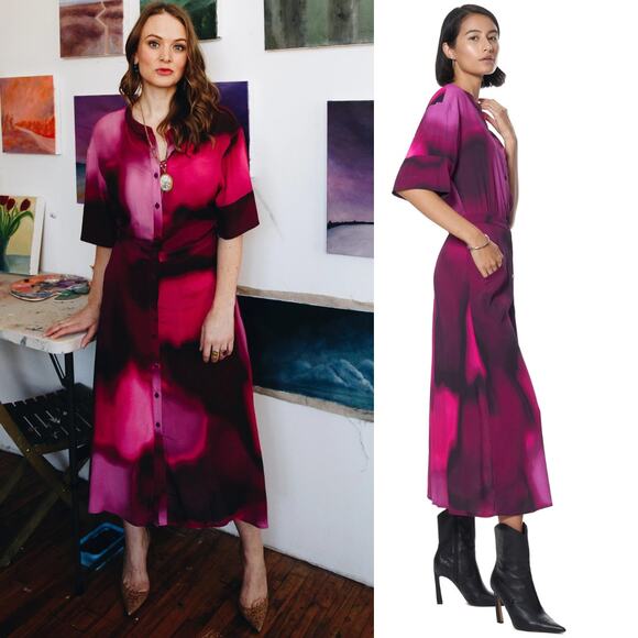 The Kit. Cobie Shirtdress Love Haze Lightweight Crepe Button Down Pink Sz 10 Md - Picture 2 of 10